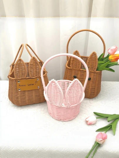 Zazumi 1个大型手工编织藤花篮，带提手，自然风格，适用于鲜花、干花和人造花卉摆设，家居装饰，婚礼乔迁礼物，乡村风格装饰品