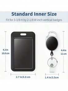 1pc Hard Black Vertical Plastic Card Holder With Retractable Badge Reel Clip For Office/School Id, Credit Card, Key Card, Driver License And Access Pass Protection Back To School - Black - View 2