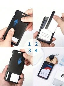 1pc Hard Black Vertical Plastic Card Holder With Retractable Badge Reel Clip For Office/School Id, Credit Card, Key Card, Driver License And Access Pass Protection Back To School - Black - View 6