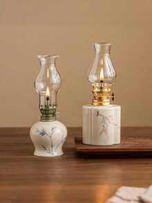 1 szt. ręcznie malowana porcelanowa lampa naftowa, ceramiczny świecznik, dekoracyjna lampa stołowa, dekoracja świecy do ceremonii herbacianej, oświetlenie dekoracyjne Old Butter, latarnia kempingowa, dekoracja wnętrz, oświetlenie awaryjne, wykończenie w stylu vintage, nie wymaga zasilania (bez oleju), wystrój domu, wystrój pokoju - Wielokolorowe - Zobacz 2