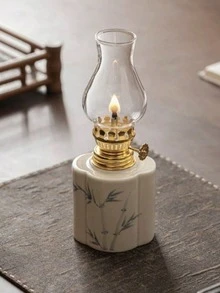 1 szt. ręcznie malowana porcelanowa lampa naftowa, ceramiczny świecznik, dekoracyjna lampa stołowa, dekoracja świecy do ceremonii herbacianej, oświetlenie dekoracyjne Old Butter, latarnia kempingowa, dekoracja wnętrz, oświetlenie awaryjne, wykończenie w stylu vintage, nie wymaga zasilania (bez oleju), wystrój domu, wystrój pokoju - Wielokolorowe - Zobacz 8