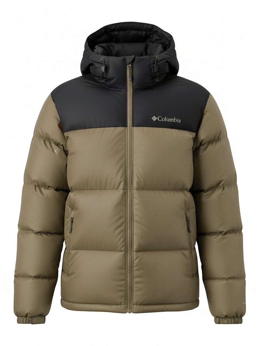 Columbia Men's Down Hooded Jacket Oliv - Olive Green - View 1