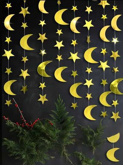Zazumi 1PC Party Decor Glitter Double Sided 2M 4M Star Moon Garland Hanging Ornament For Wedding Birthday Celebration Atmosphere