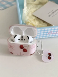 Korean-Style Pink Bow Cherry Earphones, Compatible With Various Wireless Bluetooth Earphones, Fits Most Earphone Cases - Multicolor - View 1