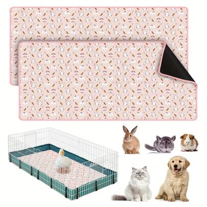 KEMORELA Washable & Reusable Guinea Bedding - Super Absorbent Cage Liner Mat, Cute Bunny, Quick-Dry Easy-Clean Small Pet Bedding For Guinea, Hamsters, Rabbits - Pastel Pink Cage Mat, Playful Animal Theme, Rabbit Comfort, Rabbit Breeders