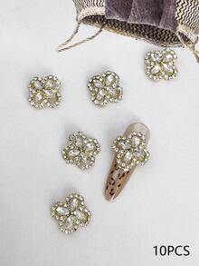 10颗金色和银色Y2K风格水钻美甲饰品，日式奢华合金美甲钻石，3D轻盈全钻镶嵌DIY美甲，可爱美甲配件，美甲用品，美甲宝石 - 彩色 - 查看 9