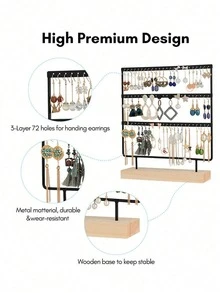 1件装铁艺首饰收纳架，72孔耳环收纳架，梳妆台首饰收纳架，防晒旅行，凉爽透气，用于存放和展示耳环，耳环展示架，适合家庭收纳或首饰零售，情人节礼物。 - 黑色 - 查看 8