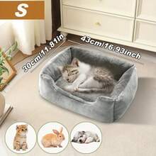 Giường ngủ cho thú cưng Winter Square bằng vải nhung mềm mại có đệm - Giường sofa bằng lông cừu mềm mại, thoải mái cho mèo cỡ vừa và chó nhỏ, thiết kế mở phía trên, bền, dễ vệ sinh, có thể gấp gọn, thích hợp sử dụng trong nhà cho phòng ngủ, phòng khách, ban công - Nơi trú ẩn ấm áp cho mèo con và các giống chó nhỏ, giường cho mèo, đồ nội thất ấm cúng cho thú cưng, đệm ngủ sang trọng cho thú cưng, giường ngủ gấp gọn cho thú cưng, giường ngủ bằng polyester cho thú cưng. - Hồng - Xem 6