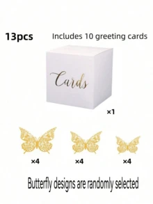 1个优雅白色卡片盒，内含12个金色镂空蝴蝶贴纸，采用烫金工艺设计，是婚礼礼物、婚礼现金盒、周年纪念、生日派对、毕业典礼餐桌中心装饰、婚礼装饰、家居装饰的完美之选（包含10张贺卡） - 白色 - 查看 4
