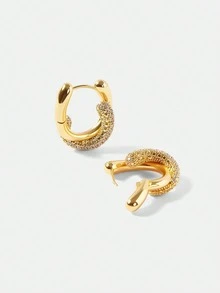 MOTF PREMIUM Bông tai khoen tròn hình chữ U mạ vàng 18K đính đá Zirconia, kiểu dáng thanh lịch. - Vàng - Xem 7