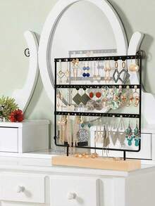 1件装铁艺首饰收纳架，72孔耳环收纳架，梳妆台首饰收纳架，防晒旅行，凉爽透气，用于存放和展示耳环，耳环展示架，适合家庭收纳或首饰零售，情人节礼物。 - 黑色 - 查看 7