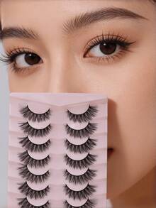 7对俄罗斯浓密型假睫毛，交叉纤长自然蓬松款，柔软无动物实验，适合送礼，打造自然美睫效果 - 黑色 - 查看 6