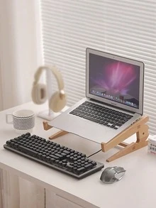 1pc Wooden Laptop Stand, Elevated Gaming Laptop Stand, Elevated Computer Desktop Cooling Base Back To School - charcoal color - View 2