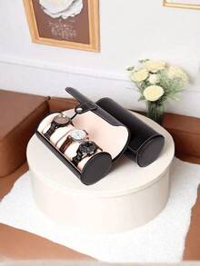 New Handmade Luxury PU Leather Round Travel Watch Box, Dustproof Watch Storage Display Gift Box, PU Leather Jewelry Box Back To School - Multicolor - View 3