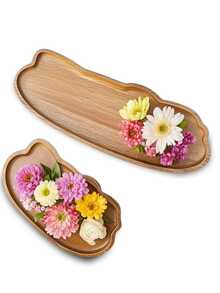 1/2 Pieces Wooden Tray, Cloud-Shaped Tray, Rainbow-Shaped Tray, Wooden Tray, Beauty Display Tray, Perfume Tray, Bathroom Tray, Wooden Tray For Tableware, Cake Tray, Kitchen Tray, Birthday Display Stand, Garden Tray, Paper Cupcake Tray, Suitable For Birthday - Brown - View 11