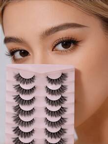 7对俄罗斯浓密型假睫毛，交叉纤长自然蓬松款，柔软无动物实验，适合送礼，打造自然美睫效果 - 黑色 - 查看 1