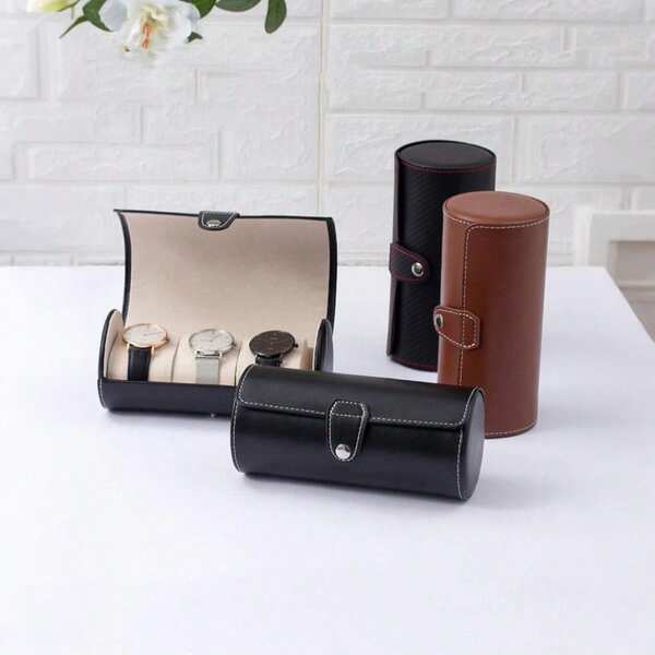 New Handmade Luxury PU Leather Round Travel Watch Box, Dustproof Watch Storage Display Gift Box, PU Leather Jewelry Box Back To School