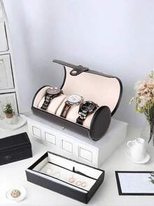 New Handmade Luxury PU Leather Round Travel Watch Box, Dustproof Watch Storage Display Gift Box, PU Leather Jewelry Box Back To School - Multicolor - View 5