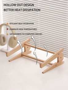 1pc Wooden Laptop Stand, Elevated Gaming Laptop Stand, Elevated Computer Desktop Cooling Base Back To School - charcoal color - View 3