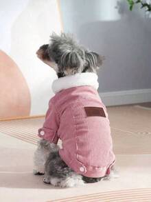 1件宠物纯色保暖外套，犬猫服装，秋冬季保暖背心，适合贵宾犬、柯基犬和小型犬 - 粉色 - 查看 1