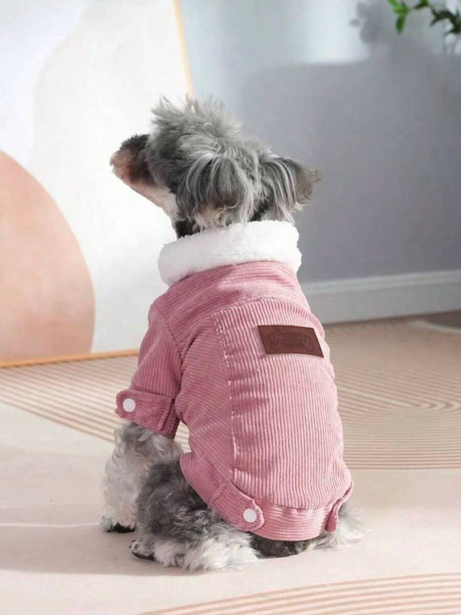 1件宠物纯色保暖外套,犬猫服装,秋冬季保暖背心,适合贵宾犬、柯基犬和小型犬 - 粉色 - 查看 1