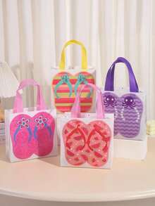 1/6/12/24 PCS Hawaiian Beach Tote Bags Non Woven Fabric Summer Party Gift Bags With Handles Tropical Flip Flop Starfish Pattern For Hawaiian Theme Birthday Pool Party Decor Bright Colors Poolside Gift Bag - Multicolor - View 3