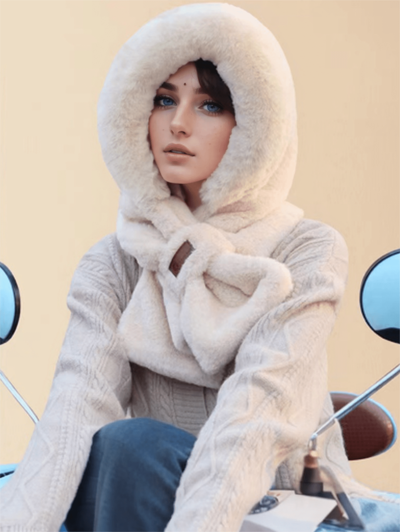 Women's Winter Warm Scarf And Knitted Hat Set, Soft And Thickened Warm Lining Earmuffs, Striped Craft Plush Knitted Hat, Foldable Design, Non-Elastic, Hand-Washable, Cross-Neckline Warm Ap, Create Fashion Styling, Winter Clothing Versatile Warm Accessories, - Multicolor - View 3