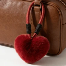 Joivida 1Pc Genuine Rex Rabbit Fur Red Bracelet – Fluffy Heart Bag Charms Cute Wholesale Pendants Toys - Multicolor - View 3