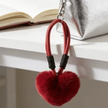 Joivida 1Pc Genuine Rex Rabbit Fur Red Bracelet – Fluffy Heart Bag Charms Cute Wholesale Pendants Toys - Multicolor - View 9