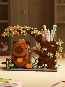 Capybara Capybara Building Block Pencil Case/Panda Pencil Case DIY Creative And Educational Assembly Block Model Ornaments Ornaments Multifunctional Office Supplies Cosmetics, Handicrafts Storage Box Perfect Birthday Gift One