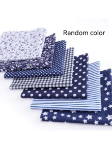 7Pcs/Set, DIY Fabric Set - Square, Multiple Patterns (Red Stars, Grids, Flowers, Polka Dots, Etc.), Pre Cut Polyester Fabric, Suitable For Sewing, Quilting, And Handmade Scrapbooking - Navy Blue - View 3
