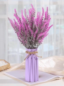 4个塑料花瓶，高6.9英寸，折纸造型蒲苇草花瓶，纯色塑料花瓶，陶瓷外观人造花瓶，适用于餐桌摆饰、乡村农舍风格、办公室家居客厅装饰，营造节日氛围，可作礼品赠送。 - 淡紫色 - 查看 6