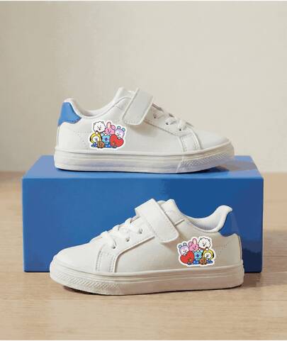 1 par de zapatillas bajas BT21 unisex - Zapatos casuales blancos, cómodos para usar en todas las estaciones, perfectos para la escuela, deportes y uso diario, Tenis casuales Diseño divertido | Suela de goma duradera, zapatillas para jóvenes