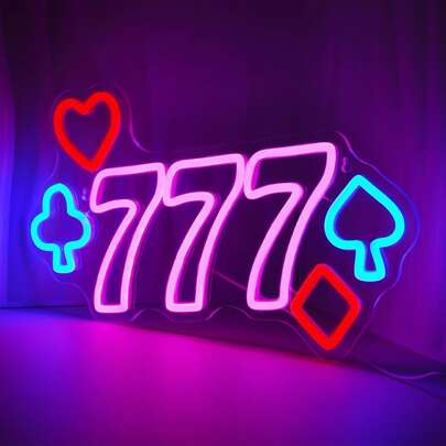 777 幸运图案氛围灯，LED 数字创意氛围灯，USB 连接，适用于节日装饰、房间装饰、酒吧装饰、派对、送礼等，适应各种场景。