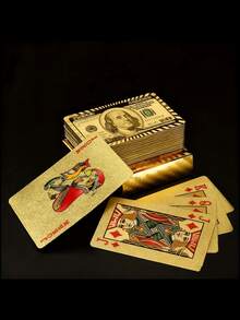Joivida 金箔扑克牌，经典手工打造，高级防水耐用，成人扑克套装，适合家庭聚会、游戏之夜、节日礼盒派对娱乐，桌面游戏用品，赌场风格奢华扑克牌收藏 - 彩色 - 查看 8