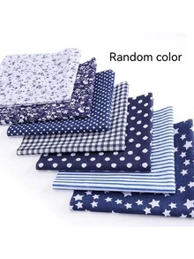 7Pcs/Set, DIY Fabric Set - Square, Multiple Patterns (Red Stars, Grids, Flowers, Polka Dots, Etc.), Pre Cut Polyester Fabric, Suitable For Sewing, Quilting, And Handmade Scrapbooking - Navy Blue - View 8
