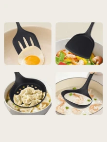 7pcs Household Silicone Kitchen Cooking Set: Spatula, Ladle, Slotted Spatula, Frying Spatula, Pasta Spoon, Salad Spatula, Honey Spatula, Black - Black - View 2