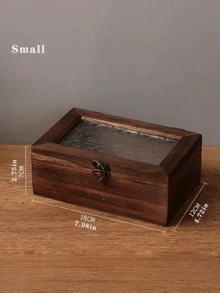 1 hộp đựng trang sức bằng gỗ thủ công kiểu cổ điển - Có nắp kim loại dập nổi, hộp đựng đồ bằng gỗ màu nâu kiểu retro có khóa cài, hộp đựng đồ để bàn kiểu Bắc Âu dùng để đựng trang sức, phụ kiện nhỏ, mỹ phẩm. - Màu gỗ - Xem 3