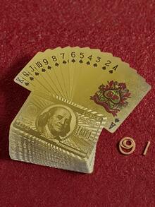 Joivida 金箔扑克牌，经典手工打造，高级防水耐用，成人扑克套装，适合家庭聚会、游戏之夜、节日礼盒派对娱乐，桌面游戏用品，赌场风格奢华扑克牌收藏 - 彩色 - 查看 2