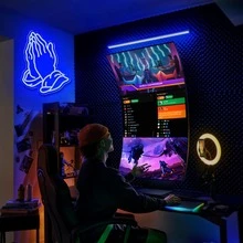 This Is A Praying Hands Pattern LED Neon Light, A Neon Light With A Praying Design Atmosphere. It Uses A USB Interface And Is Suitable For Use As A Billboard, Holiday Decoration, Bar Decoration, Party Atmosphere Decoration, Etc. - Multicolor - View 4