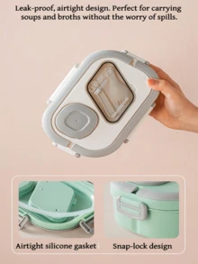 3pcs Lunch Box Set, Including Lunch Box, Insulated Bag, Breakfast Cup, Suitable For Work, School, And Outdoor Transportation, Lunch Box, Salad Cup, Insulated Suit. Partitioned Lunch Box, Back-To-School Season Student Supplies, Lunch Box, Lunch Bag. - Multicolor - View 9