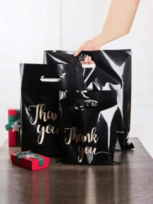 100个装 感谢礼品袋、婚礼派对回礼袋、生日礼品袋、珠宝化妆品包装袋、可重复使用手提袋 - 黑色 - 查看 3