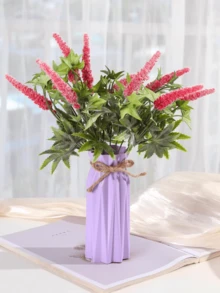4个塑料花瓶，高6.9英寸，折纸造型蒲苇草花瓶，纯色塑料花瓶，陶瓷外观人造花瓶，适用于餐桌摆饰、乡村农舍风格、办公室家居客厅装饰，营造节日氛围，可作礼品赠送。 - 淡紫色 - 查看 5