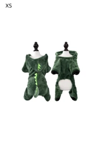 1PC Pet Dinosaur Costumes Coat For Dog & Cat, Winter Warm And Soft Fleece Hoodie Outfit, Cats Clothing - Dark Green - View 2
