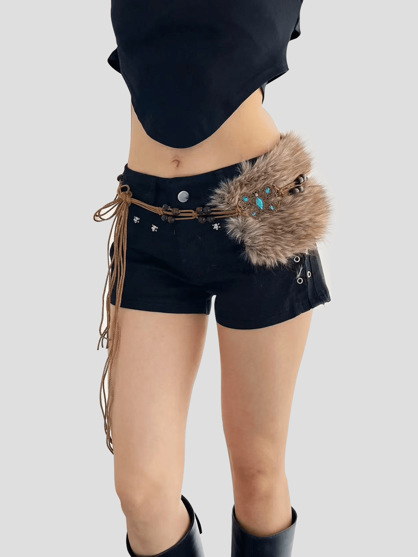 Fairycore 1 Set Bohemian Style Belt - Vintage Butterfly Green Rhinestone Decoration With Wooden Beads, Adjustable Tassel Belt For Women