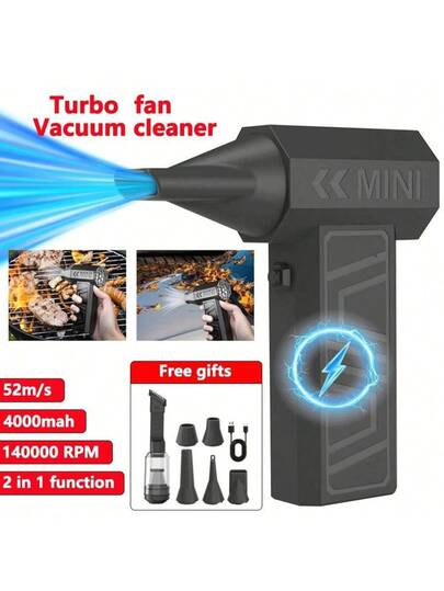 140,000 RPM Turbo Fan Blower, Powerful Airflow, 3-Speed Adjustable Electric Duster, 52m/S Wind Speed, Brushless Motor Handheld Duct, High-Performance Automotive Cyclone Turbine, Air Cushion Inflation, Pet Dryer, BBQ Blower