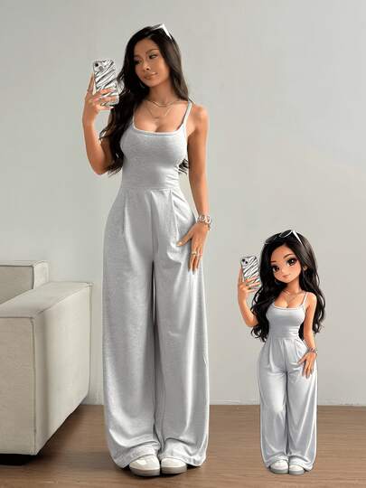 Mono jumpsuitt jumper enterizo palazzo palatso largo dama mujer holgado tirantes finos espalda descubierta pierna ancha wide leg strech cómodo fresco ligero casual moderno urbano comfy confort casa diario día noche oficina calle moderno juvenil ajustable