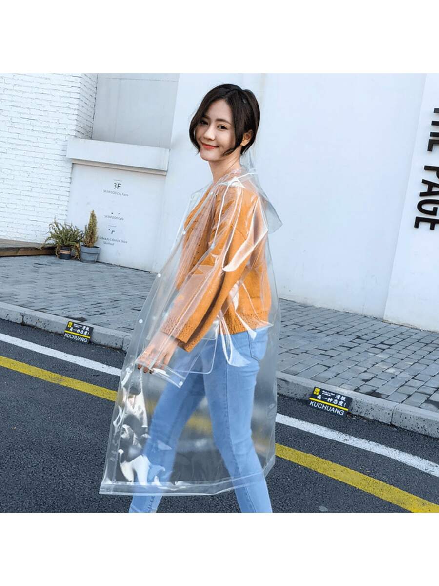 透明大帽檐时尚简约男女款户外风衣，适合徒步和骑行，可作雨衣穿着。 - 無色 - 查看 1