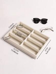 Sunglasses Storage Box, Beige Ice-Patterned Eyeglass Rack - Suitable For Both Men And Women (8 Compartments), 8 Ice-Patterned Compartments Are Used For Storing Glasses And Jewelry, Made Of Polyester Fiber Material. - Tray - View 13
