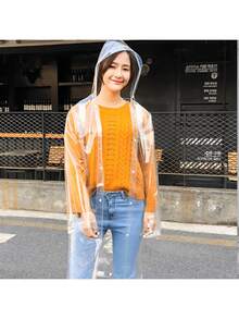 透明大帽檐时尚简约男女款户外风衣，适合徒步和骑行，可作雨衣穿着。 - 無色 - 查看 2